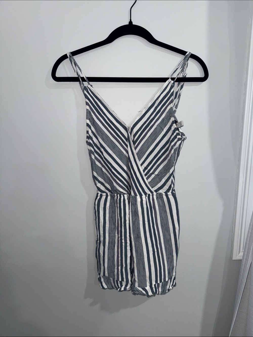 American Eagle Outfitters Striped V-Neck Romper - White and Navy